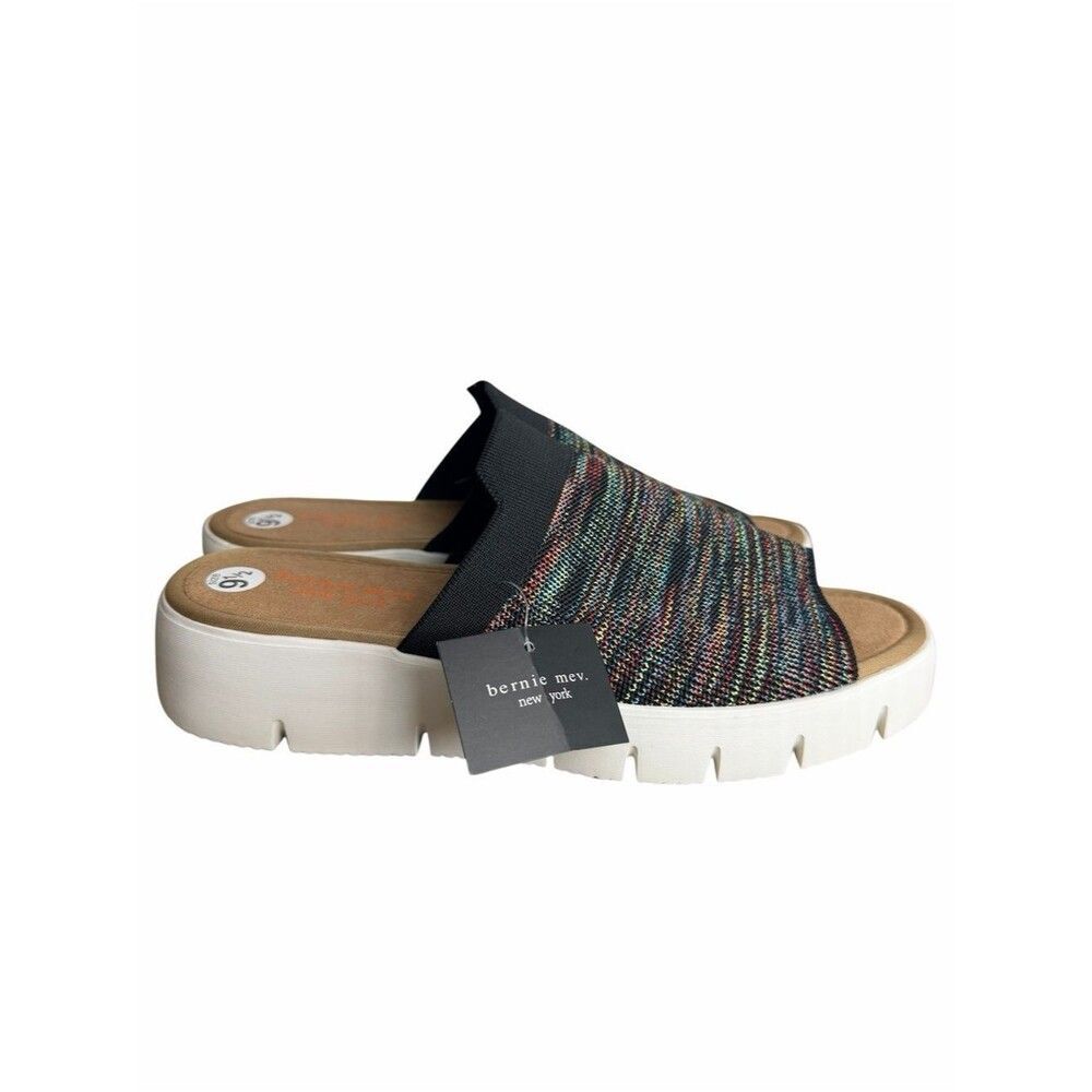 NWT Bernie Mev FX Ofrah Slide Sandals size 9.5M Black Multi Knit Slip On Shoes